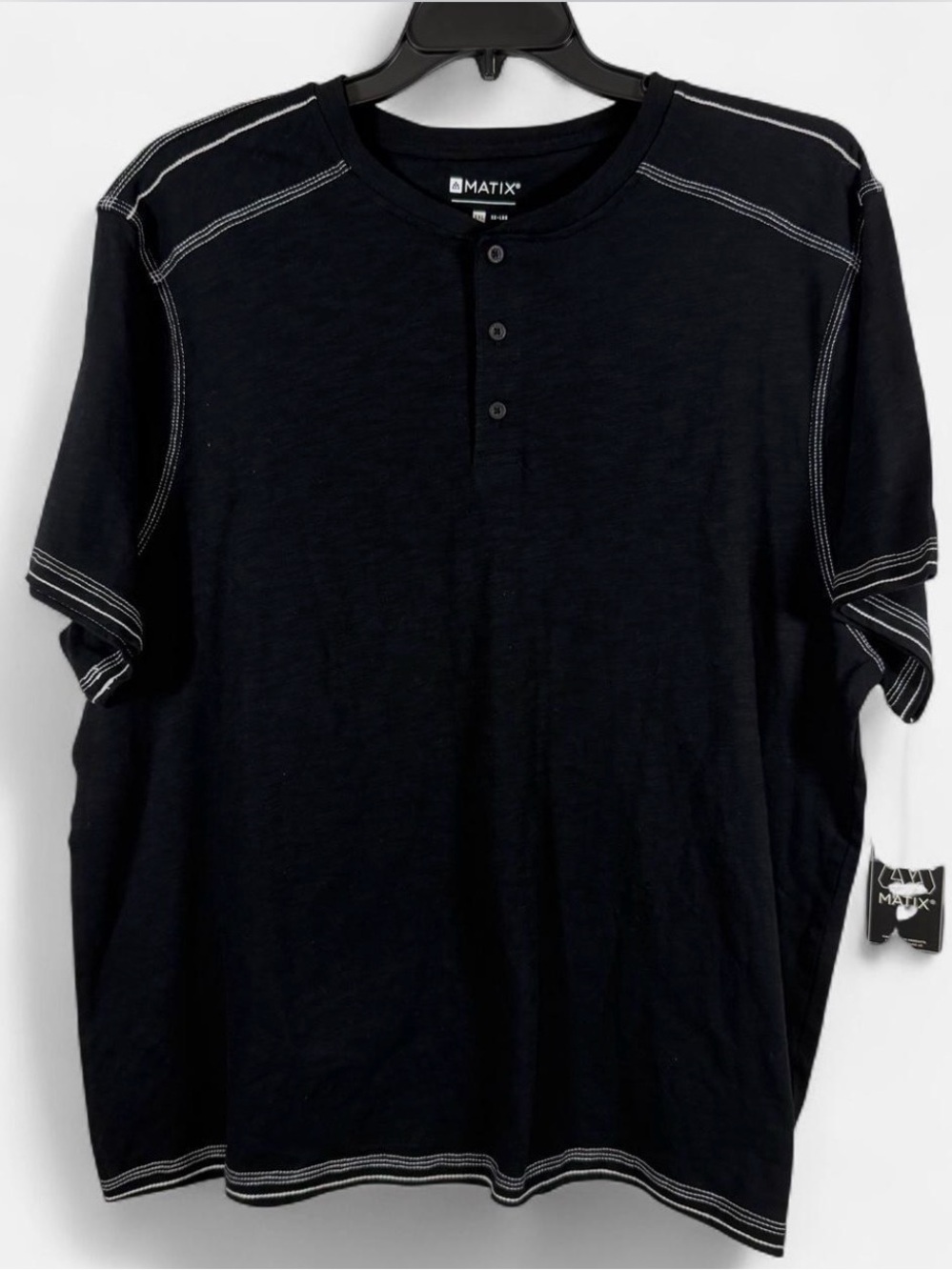 NWT- Matix Black Short-Sleeve Henley with White Contrast Stitching size: XXL